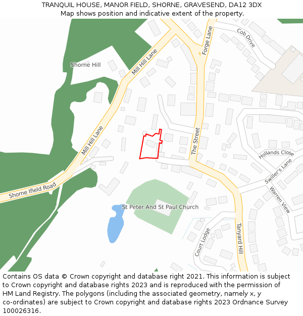 TRANQUIL HOUSE, MANOR FIELD, SHORNE, GRAVESEND, DA12 3DX: Location map and indicative extent of plot