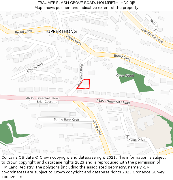 TRAUMERIE, ASH GROVE ROAD, HOLMFIRTH, HD9 3JR: Location map and indicative extent of plot