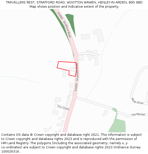 TRAVELLERS REST, STRATFORD ROAD, WOOTTON WAWEN, HENLEY-IN-ARDEN, B95 6BD: Location map and indicative extent of plot