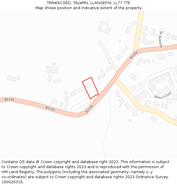 TRAWSCOED, TALWRN, LLANGEFNI, LL77 7TE: Location map and indicative extent of plot