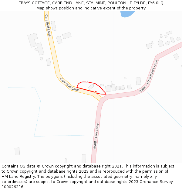 TRAYS COTTAGE, CARR END LANE, STALMINE, POULTON-LE-FYLDE, FY6 0LQ: Location map and indicative extent of plot