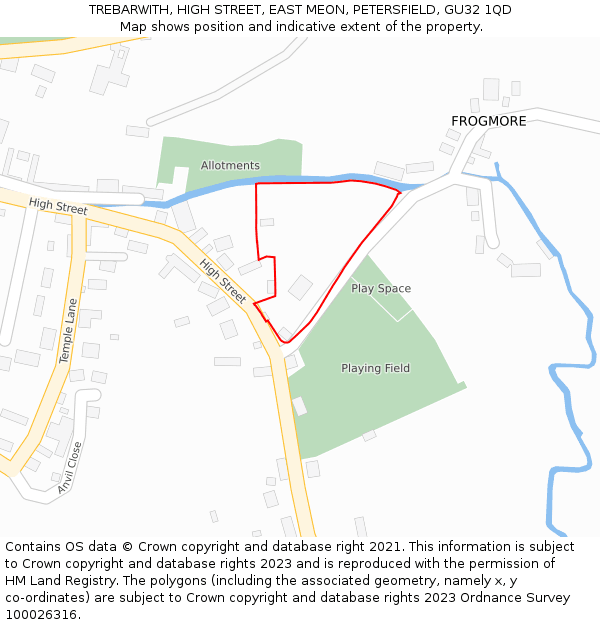 TREBARWITH, HIGH STREET, EAST MEON, PETERSFIELD, GU32 1QD: Location map and indicative extent of plot