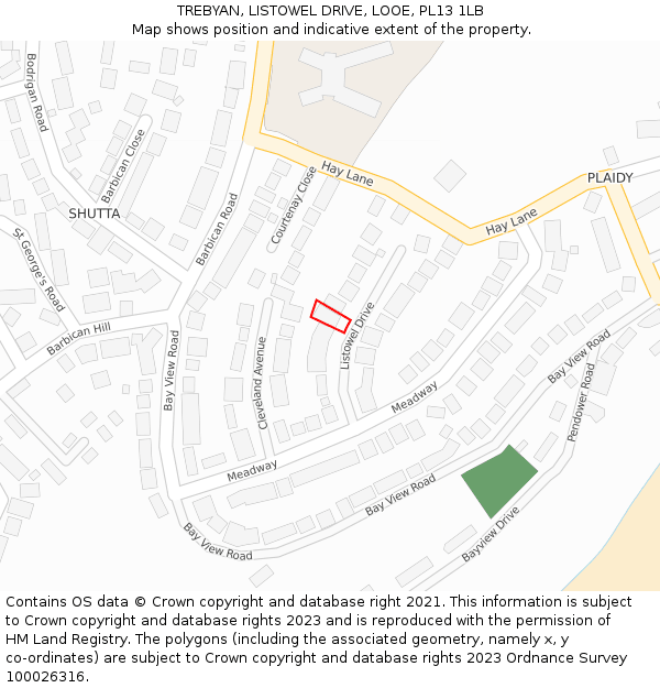 TREBYAN, LISTOWEL DRIVE, LOOE, PL13 1LB: Location map and indicative extent of plot