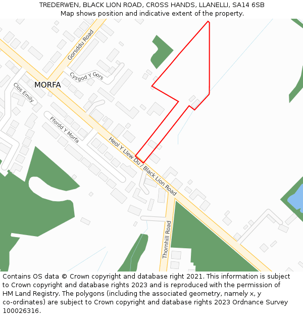 TREDERWEN, BLACK LION ROAD, CROSS HANDS, LLANELLI, SA14 6SB: Location map and indicative extent of plot