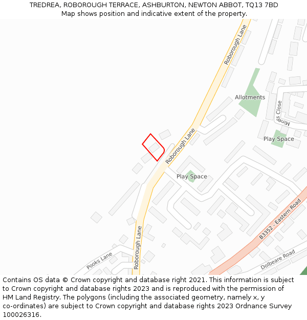 TREDREA, ROBOROUGH TERRACE, ASHBURTON, NEWTON ABBOT, TQ13 7BD: Location map and indicative extent of plot