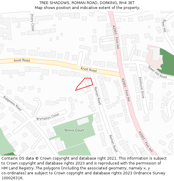 TREE SHADOWS, ROMAN ROAD, DORKING, RH4 3ET: Location map and indicative extent of plot
