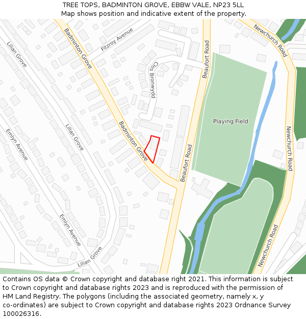 TREE TOPS, BADMINTON GROVE, EBBW VALE, NP23 5LL: Location map and indicative extent of plot
