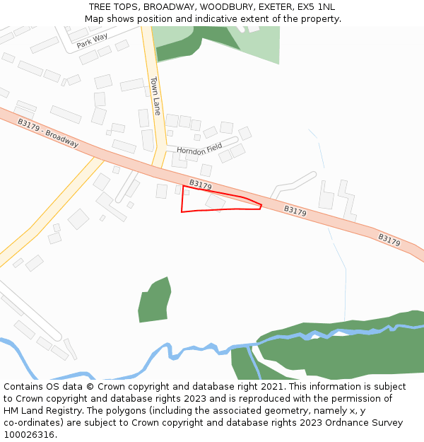 TREE TOPS, BROADWAY, WOODBURY, EXETER, EX5 1NL: Location map and indicative extent of plot