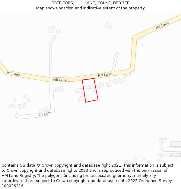 TREE TOPS, HILL LANE, COLNE, BB8 7EF: Location map and indicative extent of plot