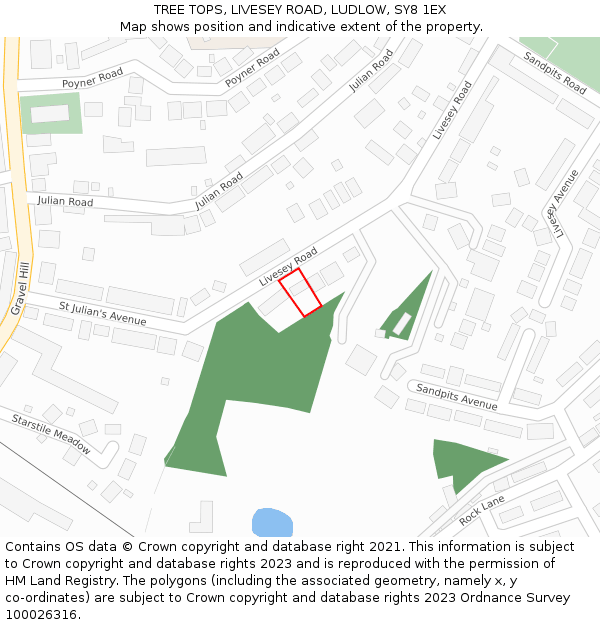 TREE TOPS, LIVESEY ROAD, LUDLOW, SY8 1EX: Location map and indicative extent of plot