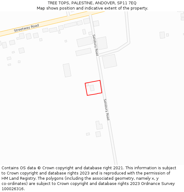 TREE TOPS, PALESTINE, ANDOVER, SP11 7EQ: Location map and indicative extent of plot