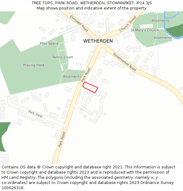 TREE TOPS, PARK ROAD, WETHERDEN, STOWMARKET, IP14 3JS: Location map and indicative extent of plot