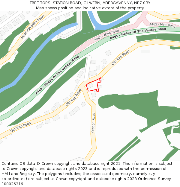 TREE TOPS, STATION ROAD, GILWERN, ABERGAVENNY, NP7 0BY: Location map and indicative extent of plot