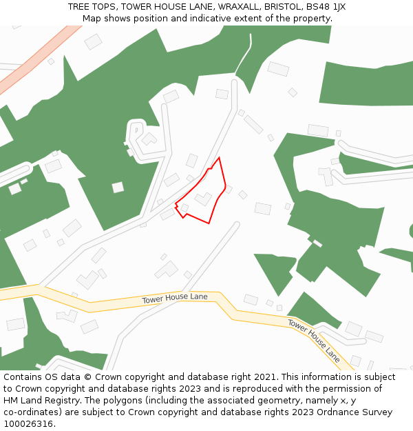 TREE TOPS, TOWER HOUSE LANE, WRAXALL, BRISTOL, BS48 1JX: Location map and indicative extent of plot