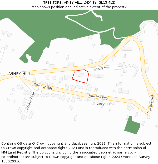 TREE TOPS, VINEY HILL, LYDNEY, GL15 4LZ: Location map and indicative extent of plot