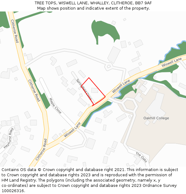 TREE TOPS, WISWELL LANE, WHALLEY, CLITHEROE, BB7 9AF: Location map and indicative extent of plot