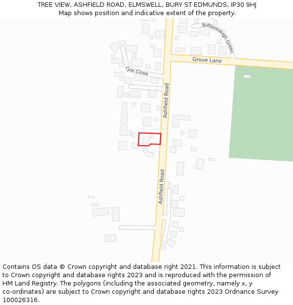 TREE VIEW, ASHFIELD ROAD, ELMSWELL, BURY ST EDMUNDS, IP30 9HJ: Location map and indicative extent of plot