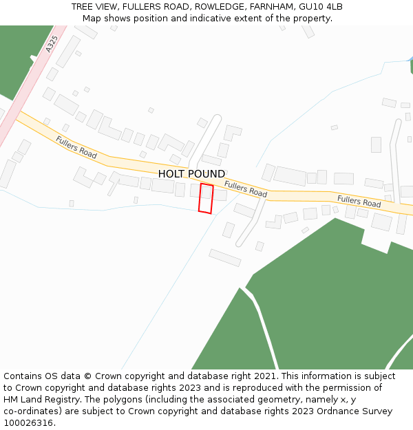 TREE VIEW, FULLERS ROAD, ROWLEDGE, FARNHAM, GU10 4LB: Location map and indicative extent of plot