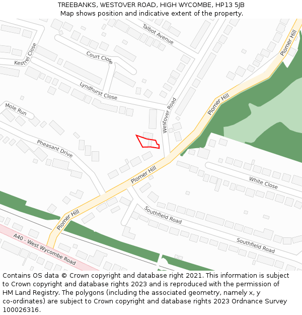 TREEBANKS, WESTOVER ROAD, HIGH WYCOMBE, HP13 5JB: Location map and indicative extent of plot