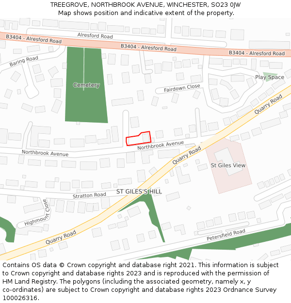 TREEGROVE, NORTHBROOK AVENUE, WINCHESTER, SO23 0JW: Location map and indicative extent of plot