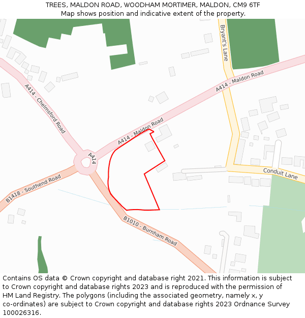 TREES, MALDON ROAD, WOODHAM MORTIMER, MALDON, CM9 6TF: Location map and indicative extent of plot