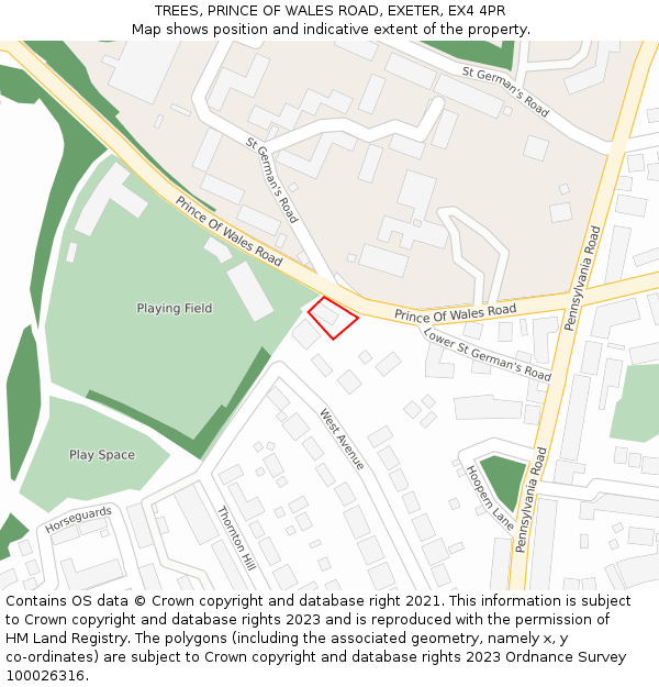 TREES, PRINCE OF WALES ROAD, EXETER, EX4 4PR: Location map and indicative extent of plot