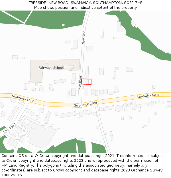 TREESIDE, NEW ROAD, SWANWICK, SOUTHAMPTON, SO31 7HE: Location map and indicative extent of plot