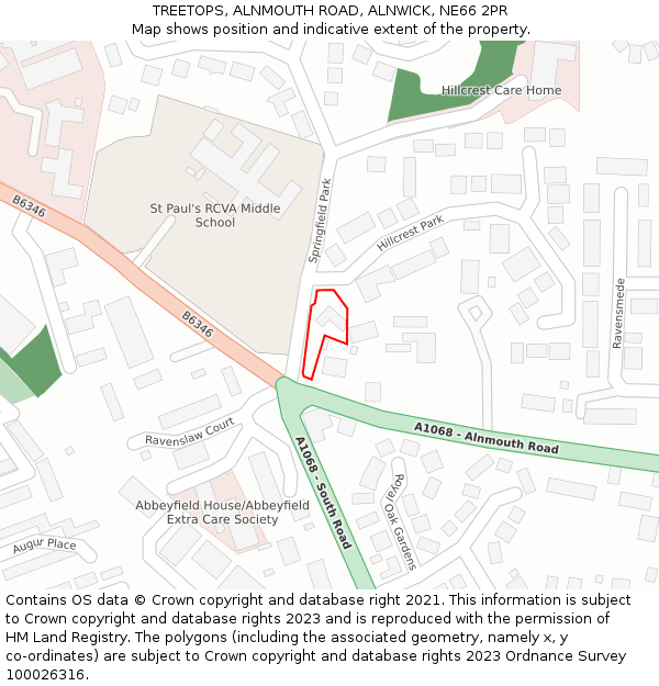 TREETOPS, ALNMOUTH ROAD, ALNWICK, NE66 2PR: Location map and indicative extent of plot