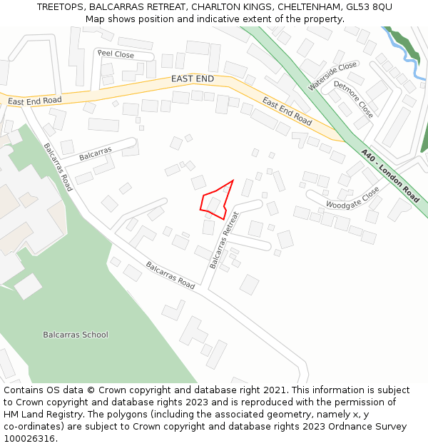 TREETOPS, BALCARRAS RETREAT, CHARLTON KINGS, CHELTENHAM, GL53 8QU: Location map and indicative extent of plot