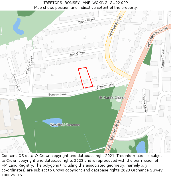 TREETOPS, BONSEY LANE, WOKING, GU22 9PP: Location map and indicative extent of plot