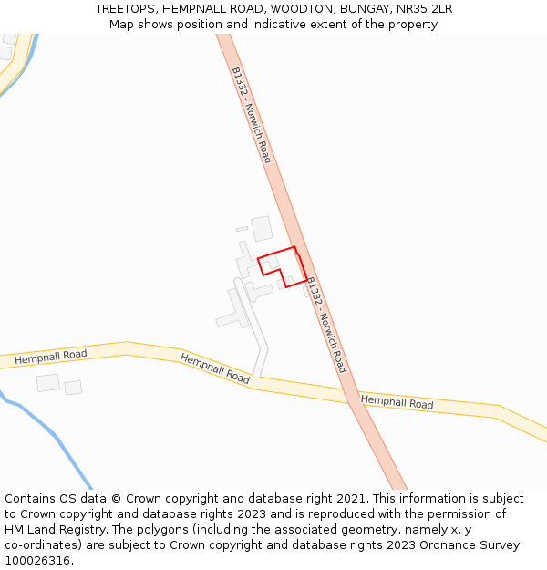 TREETOPS, HEMPNALL ROAD, WOODTON, BUNGAY, NR35 2LR: Location map and indicative extent of plot