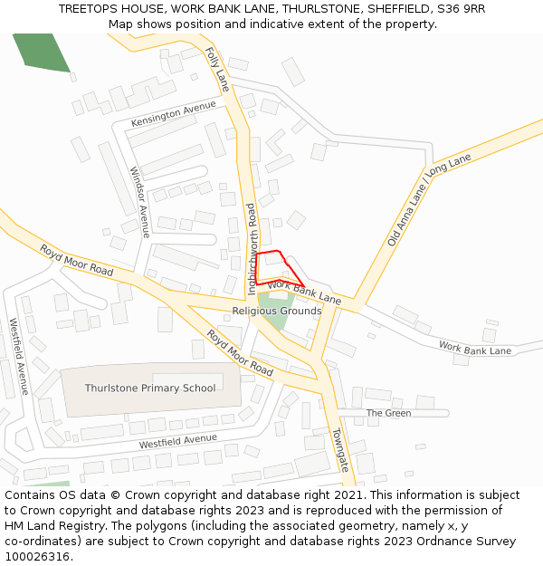 TREETOPS HOUSE, WORK BANK LANE, THURLSTONE, SHEFFIELD, S36 9RR: Location map and indicative extent of plot