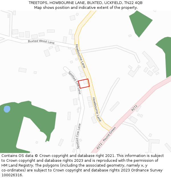 TREETOPS, HOWBOURNE LANE, BUXTED, UCKFIELD, TN22 4QB: Location map and indicative extent of plot