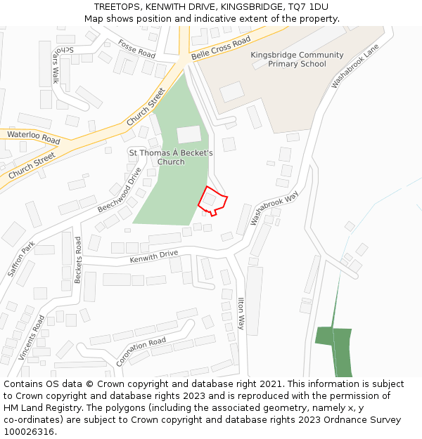 TREETOPS, KENWITH DRIVE, KINGSBRIDGE, TQ7 1DU: Location map and indicative extent of plot