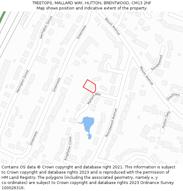 TREETOPS, MALLARD WAY, HUTTON, BRENTWOOD, CM13 2NF: Location map and indicative extent of plot