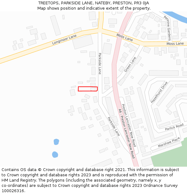 TREETOPS, PARKSIDE LANE, NATEBY, PRESTON, PR3 0JA: Location map and indicative extent of plot