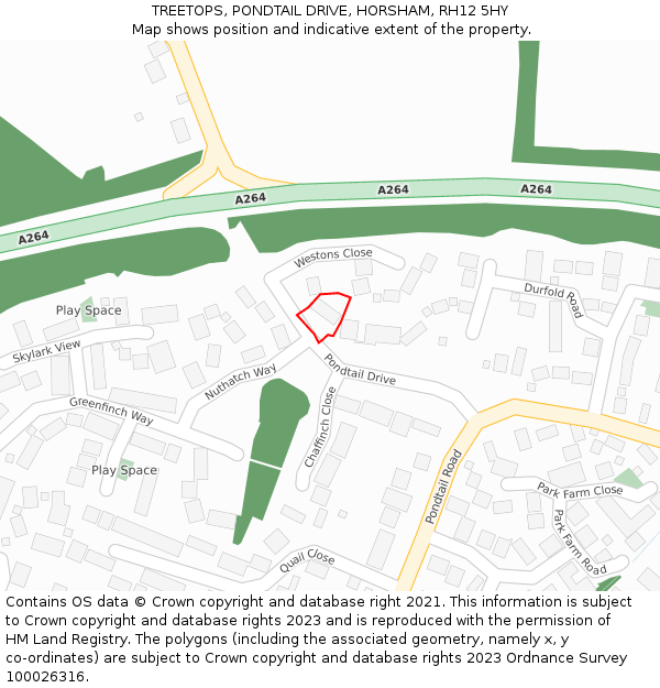 TREETOPS, PONDTAIL DRIVE, HORSHAM, RH12 5HY: Location map and indicative extent of plot