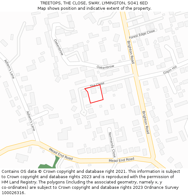 TREETOPS, THE CLOSE, SWAY, LYMINGTON, SO41 6ED: Location map and indicative extent of plot