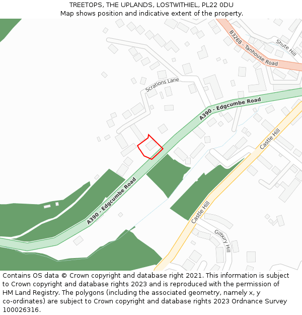 TREETOPS, THE UPLANDS, LOSTWITHIEL, PL22 0DU: Location map and indicative extent of plot