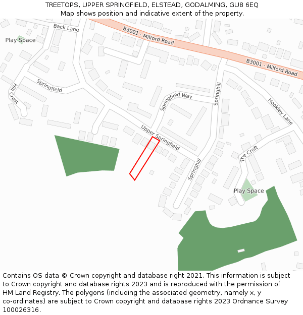 TREETOPS, UPPER SPRINGFIELD, ELSTEAD, GODALMING, GU8 6EQ: Location map and indicative extent of plot
