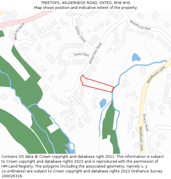 TREETOPS, WILDERNESS ROAD, OXTED, RH8 9HS: Location map and indicative extent of plot
