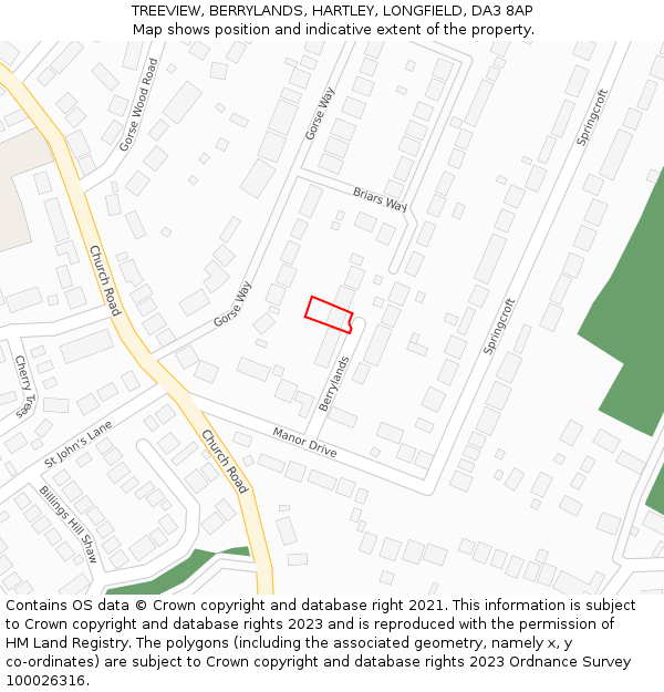 TREEVIEW, BERRYLANDS, HARTLEY, LONGFIELD, DA3 8AP: Location map and indicative extent of plot