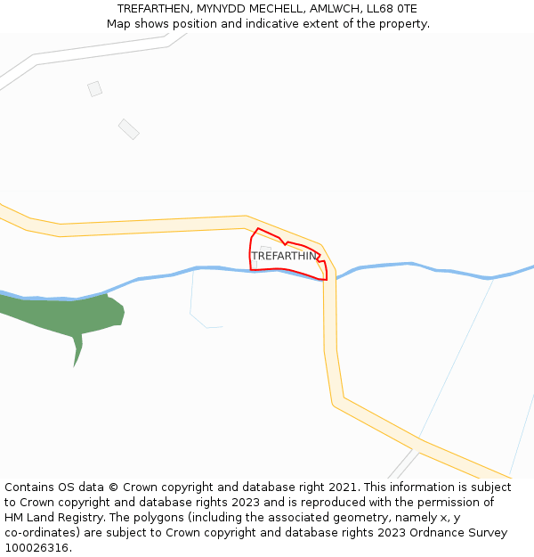 TREFARTHEN, MYNYDD MECHELL, AMLWCH, LL68 0TE: Location map and indicative extent of plot