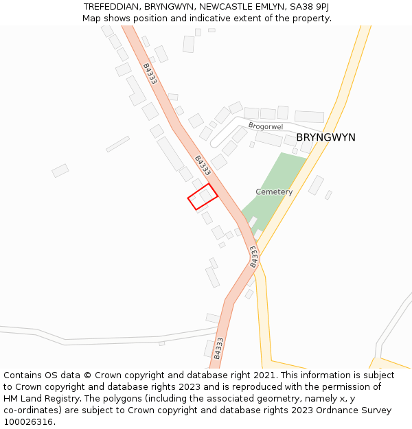 TREFEDDIAN, BRYNGWYN, NEWCASTLE EMLYN, SA38 9PJ: Location map and indicative extent of plot