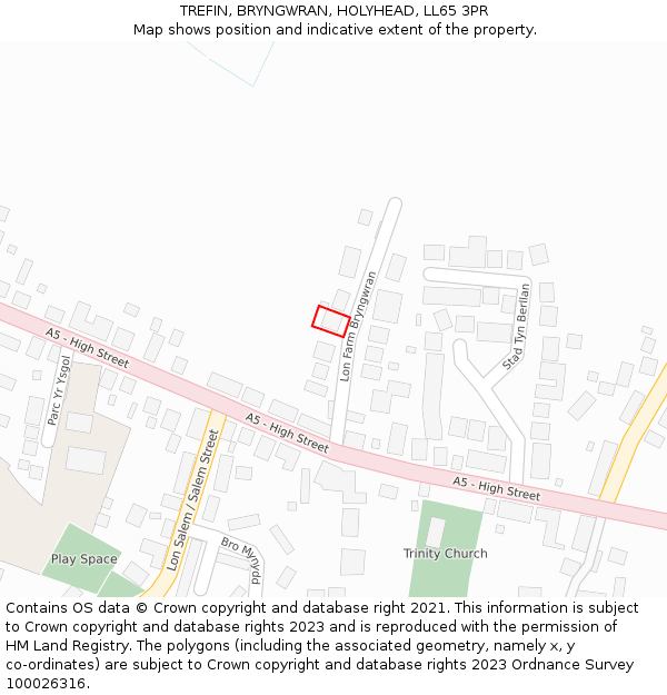 TREFIN, BRYNGWRAN, HOLYHEAD, LL65 3PR: Location map and indicative extent of plot