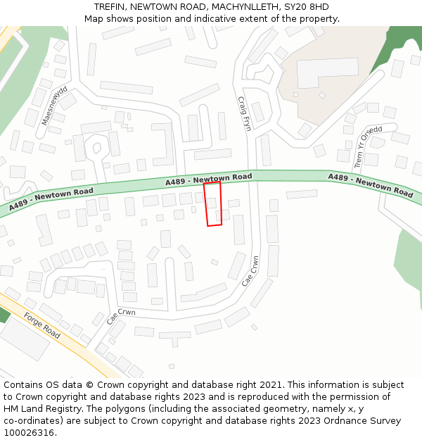 TREFIN, NEWTOWN ROAD, MACHYNLLETH, SY20 8HD: Location map and indicative extent of plot