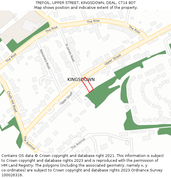 TREFOIL, UPPER STREET, KINGSDOWN, DEAL, CT14 8DT: Location map and indicative extent of plot