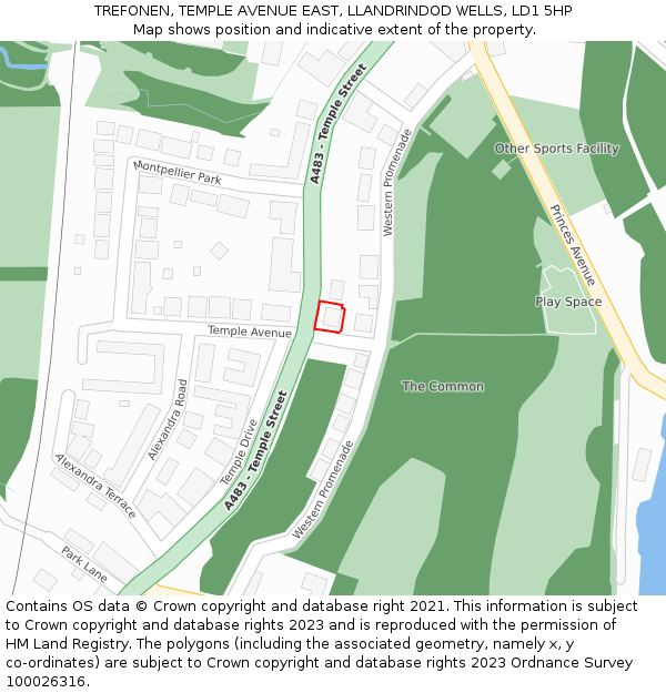 TREFONEN, TEMPLE AVENUE EAST, LLANDRINDOD WELLS, LD1 5HP: Location map and indicative extent of plot