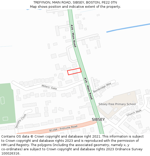 TREFYNON, MAIN ROAD, SIBSEY, BOSTON, PE22 0TN: Location map and indicative extent of plot