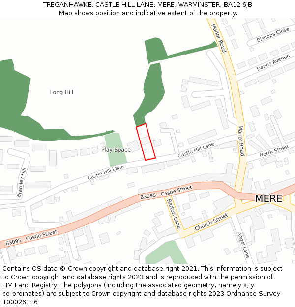 TREGANHAWKE, CASTLE HILL LANE, MERE, WARMINSTER, BA12 6JB: Location map and indicative extent of plot